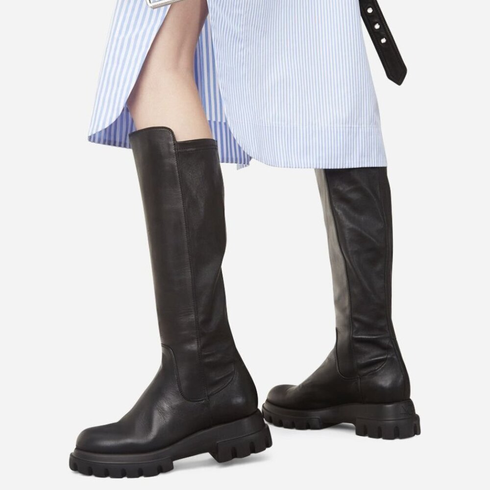 AGL Malika Black Leather Knee-Length Boots with Chunky Sole. EU41/US 11